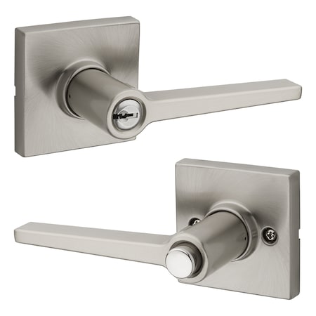 Safelock Daylon Lever, Square Rose Push Button Entry Lock, RCAL Latch and RCS Strike Satin Nickel Finish SL6000DALSQT-15